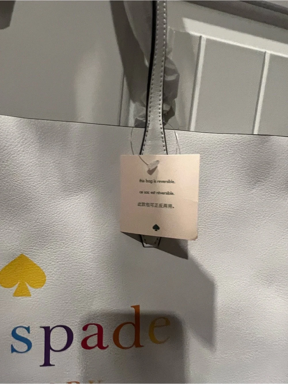 kate spade White Leather Tote with Rainbow Logo
